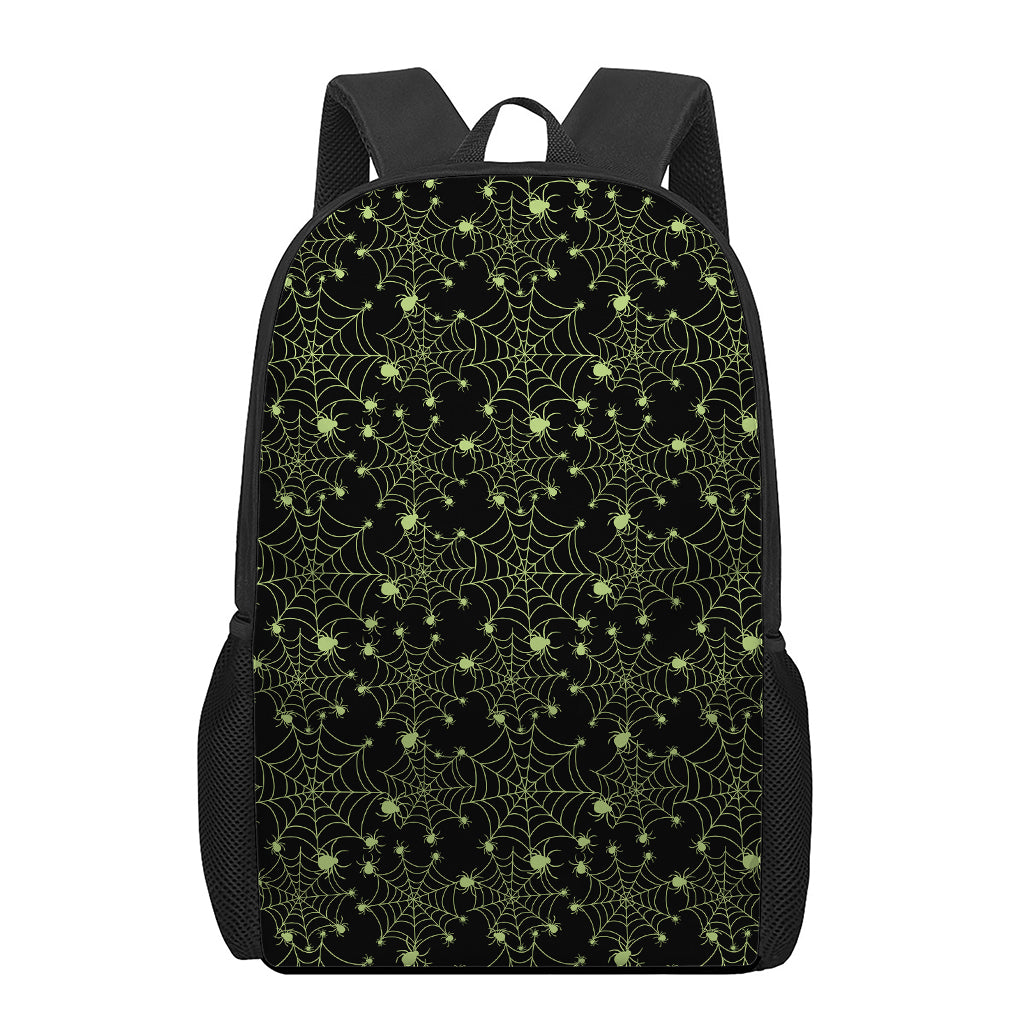 Black And Green Spider Web Pattern Print 17 Inch Backpack