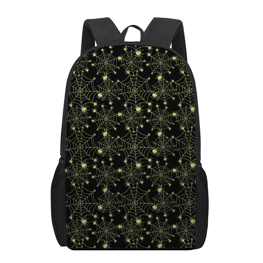 Black And Green Spider Web Pattern Print 17 Inch Backpack