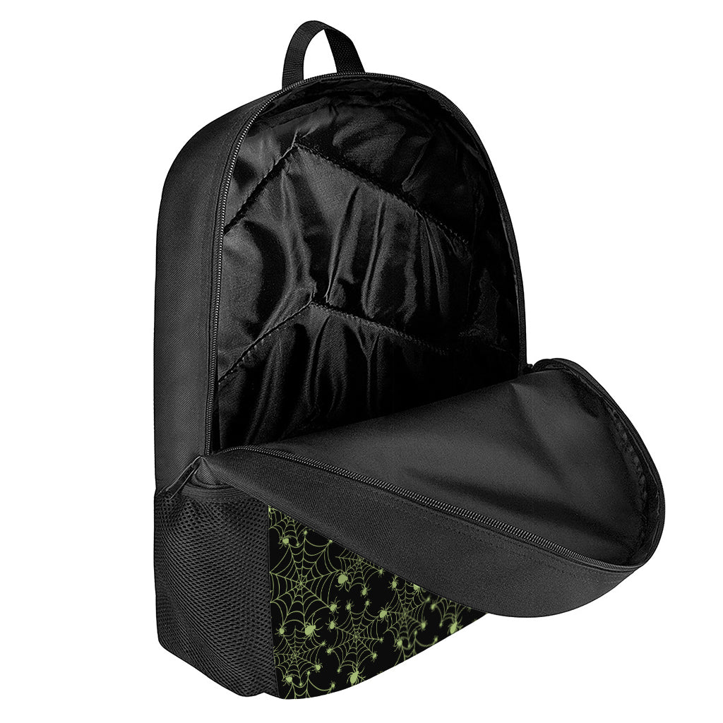 Black And Green Spider Web Pattern Print 17 Inch Backpack