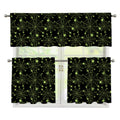 Black And Green Spider Web Pattern Print 3 Piece Kitchen Curtains