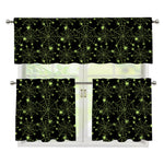 Black And Green Spider Web Pattern Print 3 Piece Kitchen Curtains