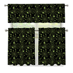 Black And Green Spider Web Pattern Print 3 Piece Kitchen Curtains