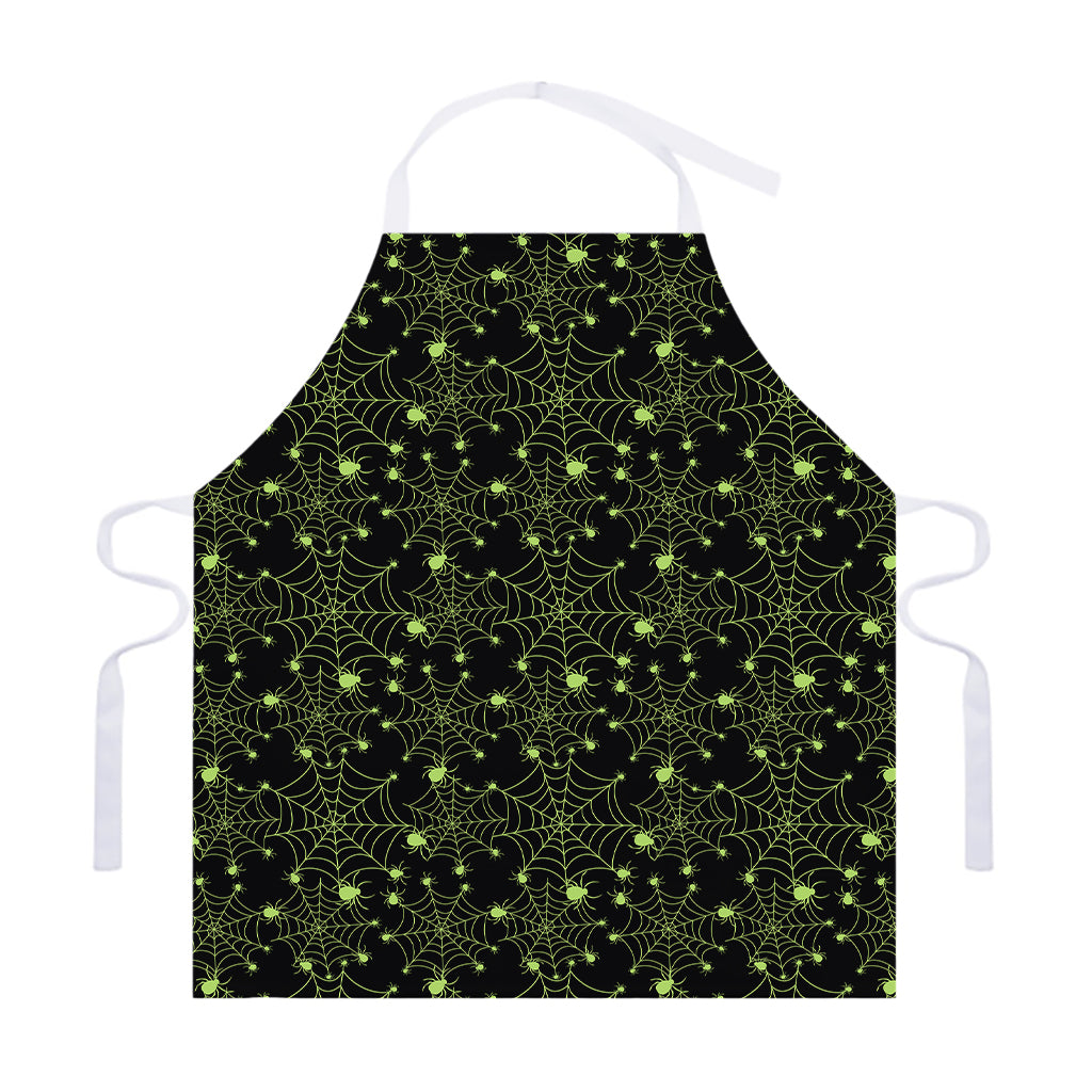 Black And Green Spider Web Pattern Print Adjustable Apron