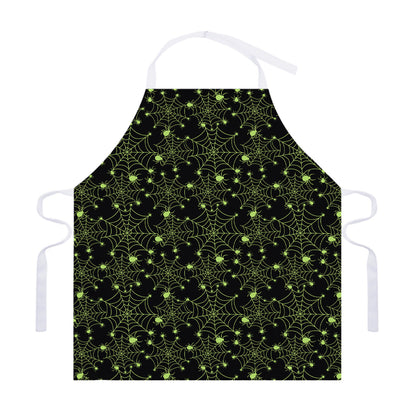 Black And Green Spider Web Pattern Print Adjustable Apron