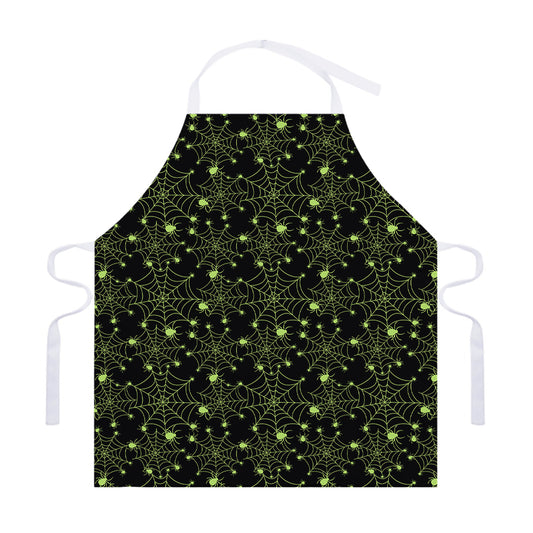 Black And Green Spider Web Pattern Print Adjustable Apron