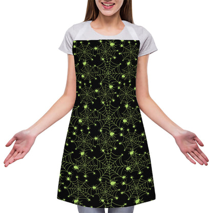 Black And Green Spider Web Pattern Print Adjustable Apron