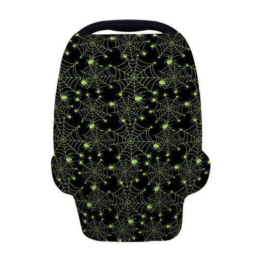 Black And Green Spider Web Pattern Print Baby Seat Cover