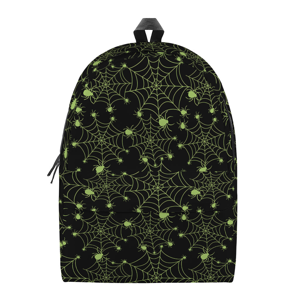 Black And Green Spider Web Pattern Print Backpack