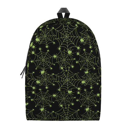 Black And Green Spider Web Pattern Print Backpack
