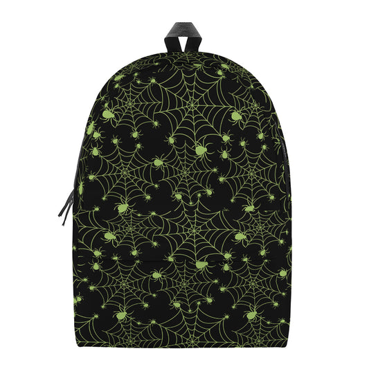 Black And Green Spider Web Pattern Print Backpack