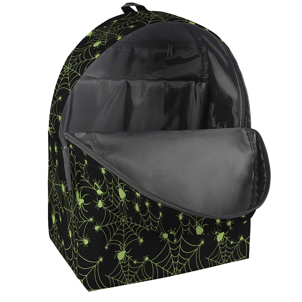 Black And Green Spider Web Pattern Print Backpack