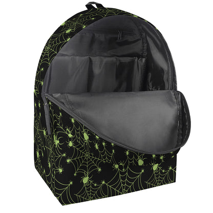 Black And Green Spider Web Pattern Print Backpack