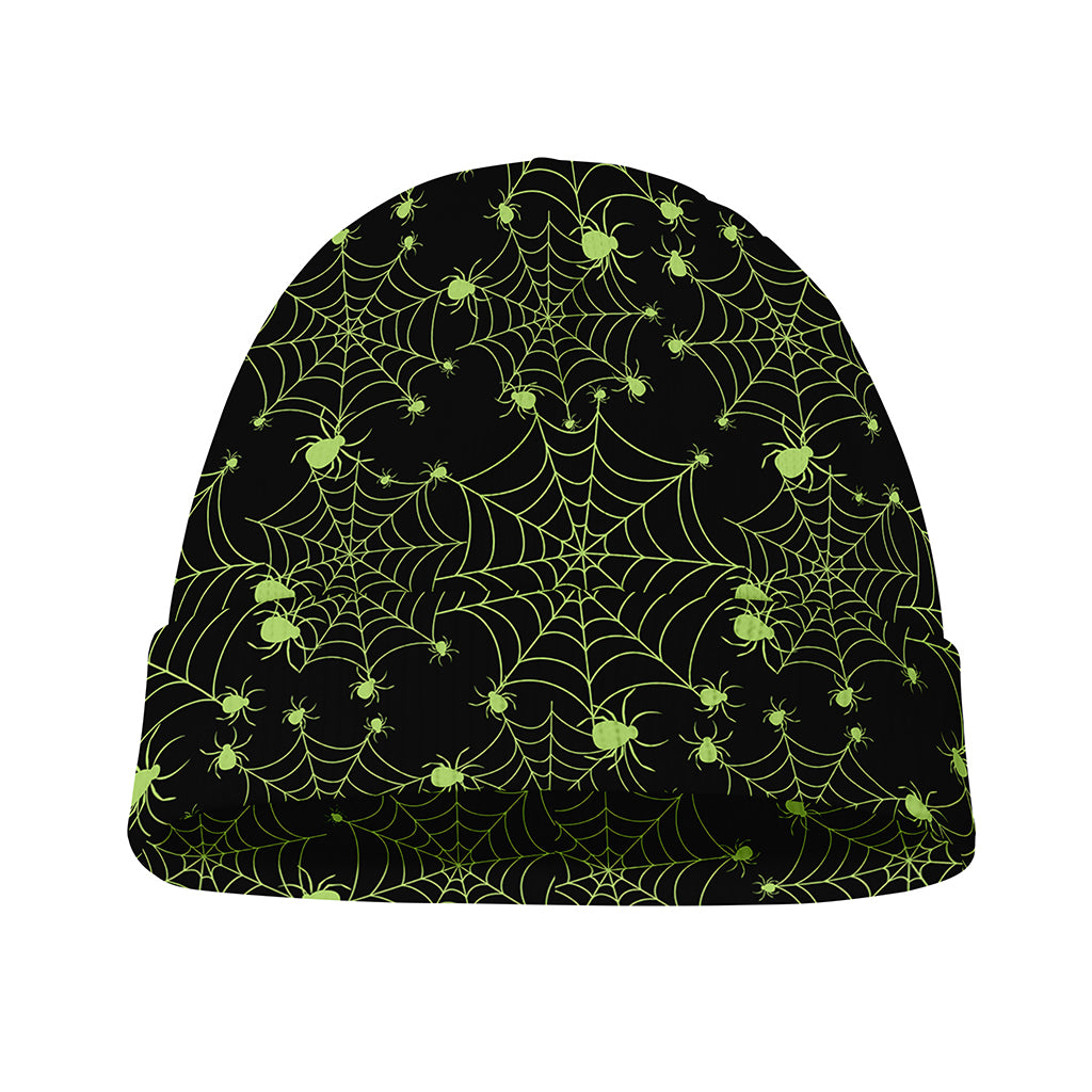 Black And Green Spider Web Pattern Print Beanie