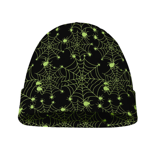 Black And Green Spider Web Pattern Print Beanie