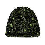 Black And Green Spider Web Pattern Print Beanie