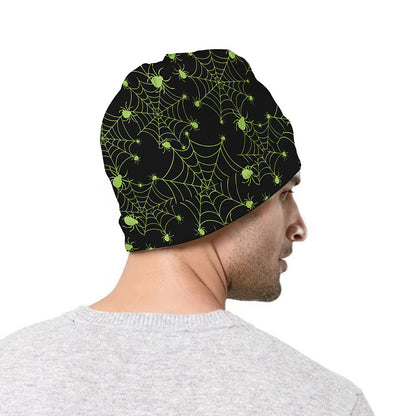 Black And Green Spider Web Pattern Print Beanie