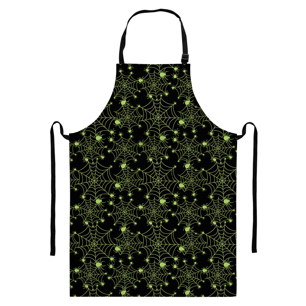 Black And Green Spider Web Pattern Print Bib Apron With Pocket