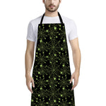 Black And Green Spider Web Pattern Print Bib Apron With Pocket