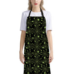 Black And Green Spider Web Pattern Print Bib Apron With Pocket