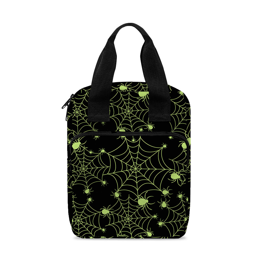 Black And Green Spider Web Pattern Print Bible Tote Bag