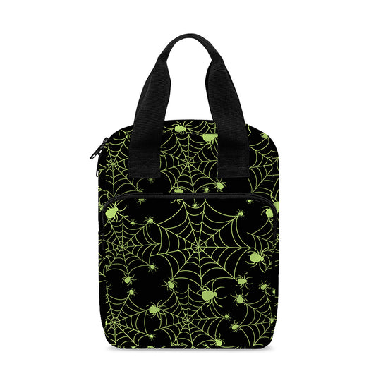 Black And Green Spider Web Pattern Print Bible Tote Bag