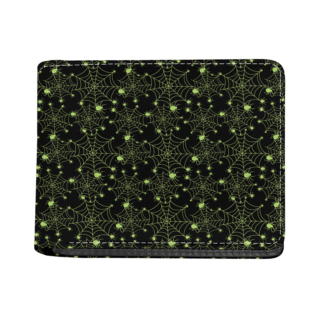 Black And Green Spider Web Pattern Print Bifold Wallet