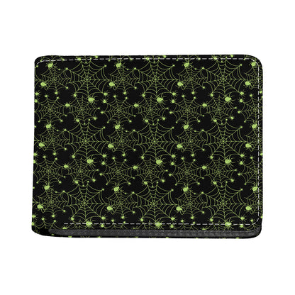 Black And Green Spider Web Pattern Print Bifold Wallet