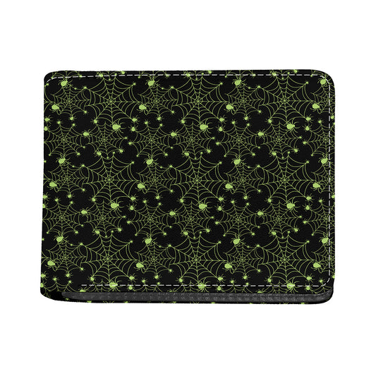Black And Green Spider Web Pattern Print Bifold Wallet