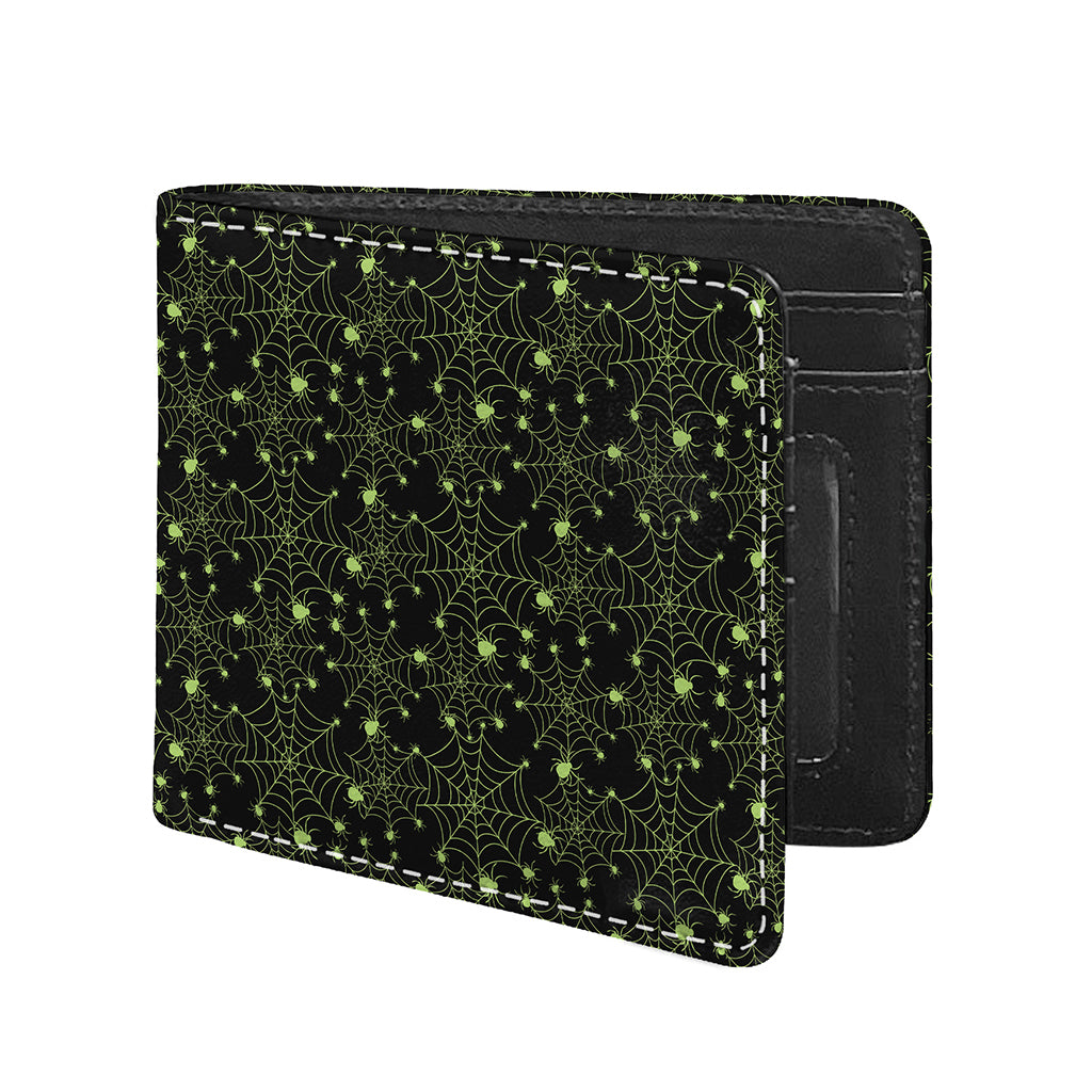 Black And Green Spider Web Pattern Print Bifold Wallet