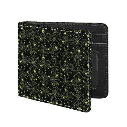 Black And Green Spider Web Pattern Print Bifold Wallet