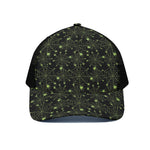 Black And Green Spider Web Pattern Print Black Mesh Trucker Cap