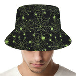 Black And Green Spider Web Pattern Print Bucket Hat