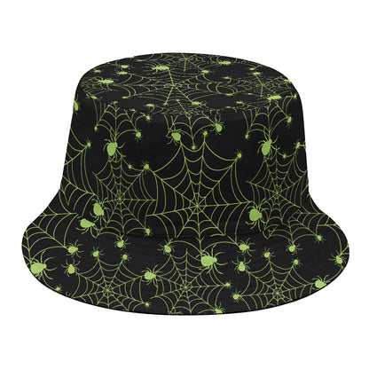 Black And Green Spider Web Pattern Print Bucket Hat