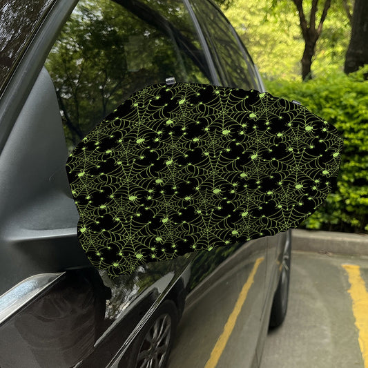 Black And Green Spider Web Pattern Print Car Side Mirror Covers