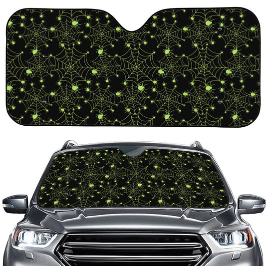 Black And Green Spider Web Pattern Print Car Windshield Sun Shade