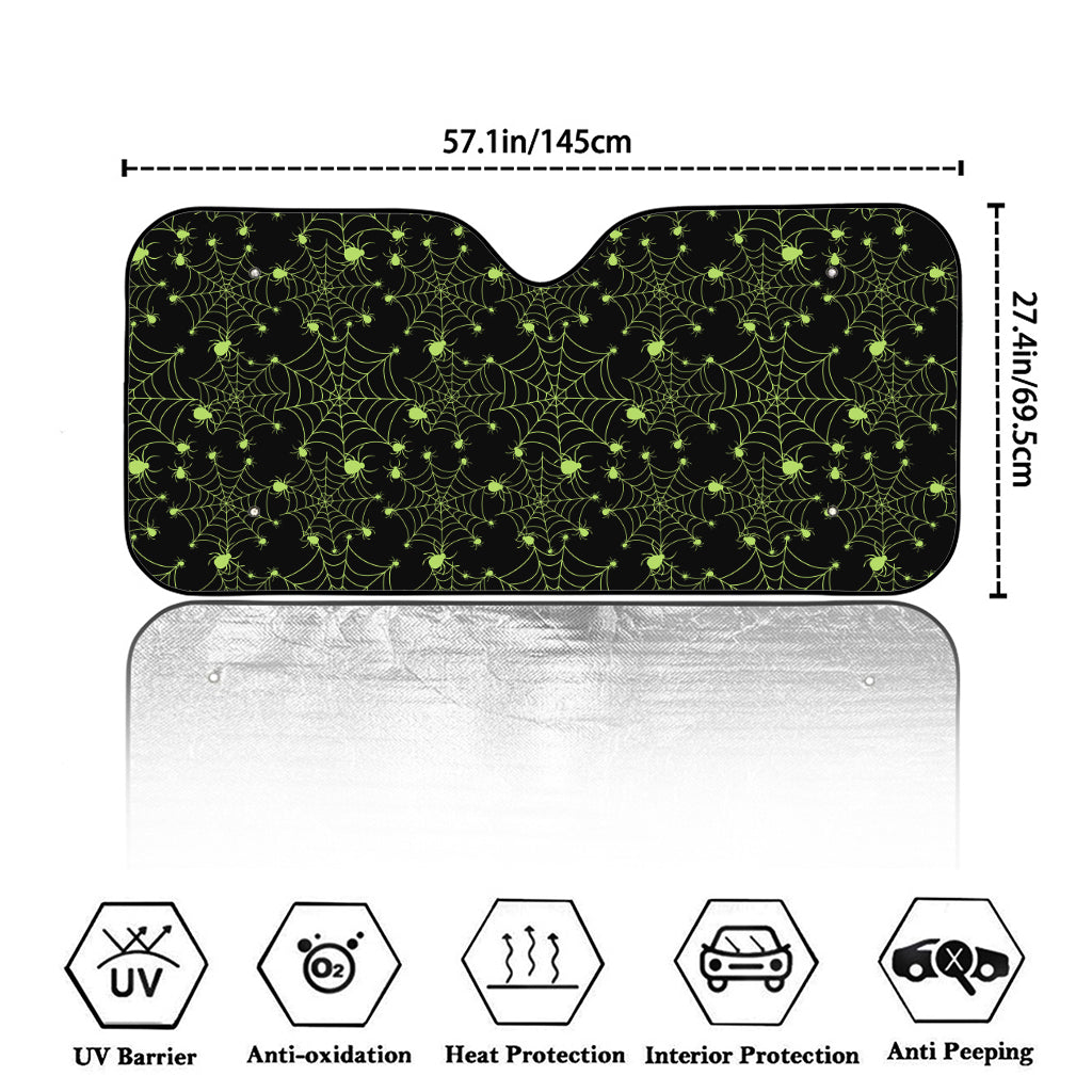 Black And Green Spider Web Pattern Print Car Windshield Sun Shade