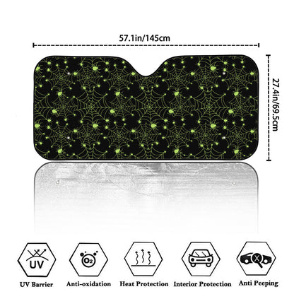Black And Green Spider Web Pattern Print Car Windshield Sun Shade