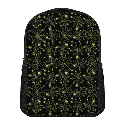 Black And Green Spider Web Pattern Print Casual Backpack
