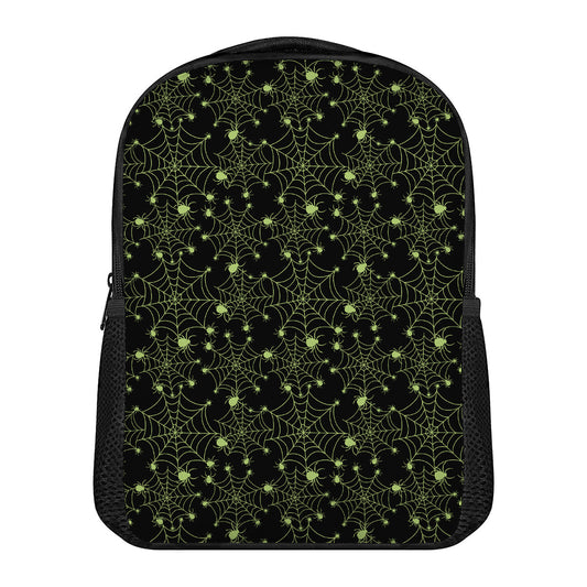 Black And Green Spider Web Pattern Print Casual Backpack