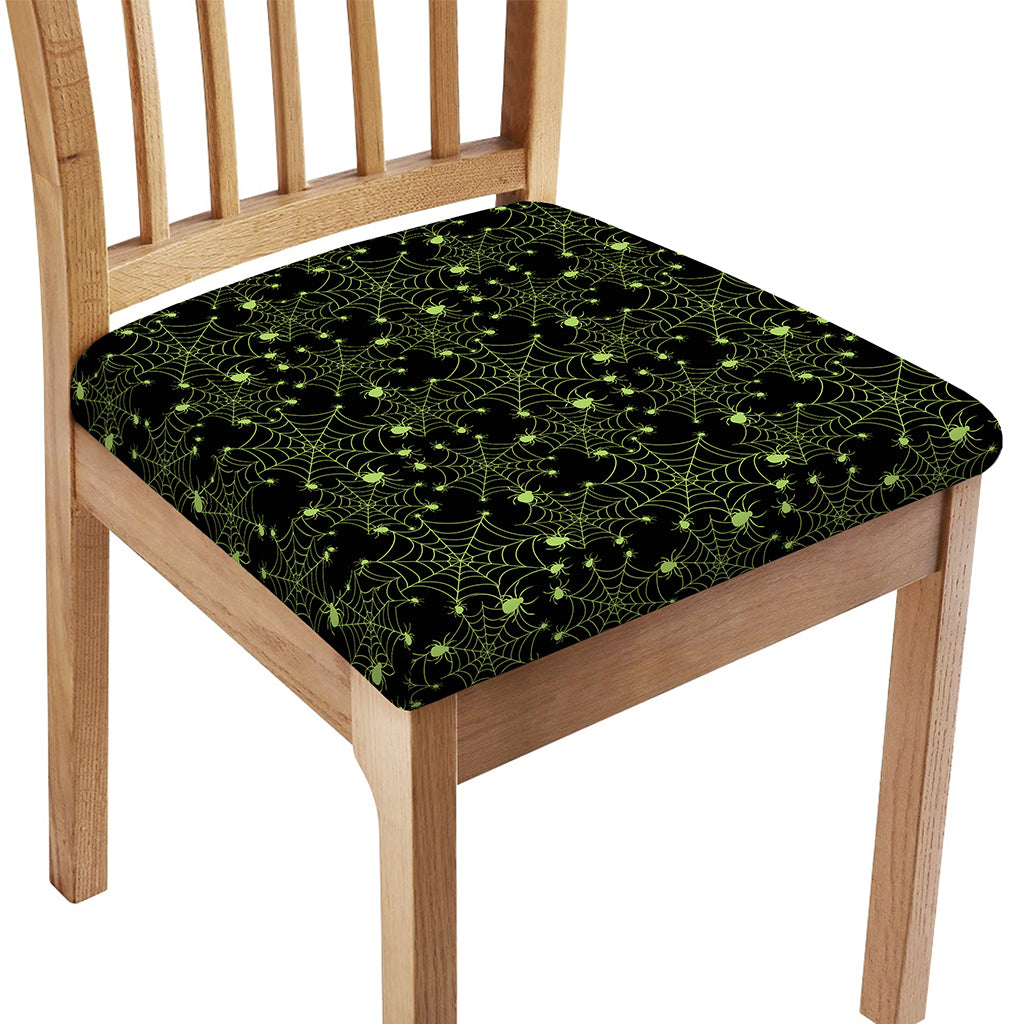 Black And Green Spider Web Pattern Print Chair Cushion Cover