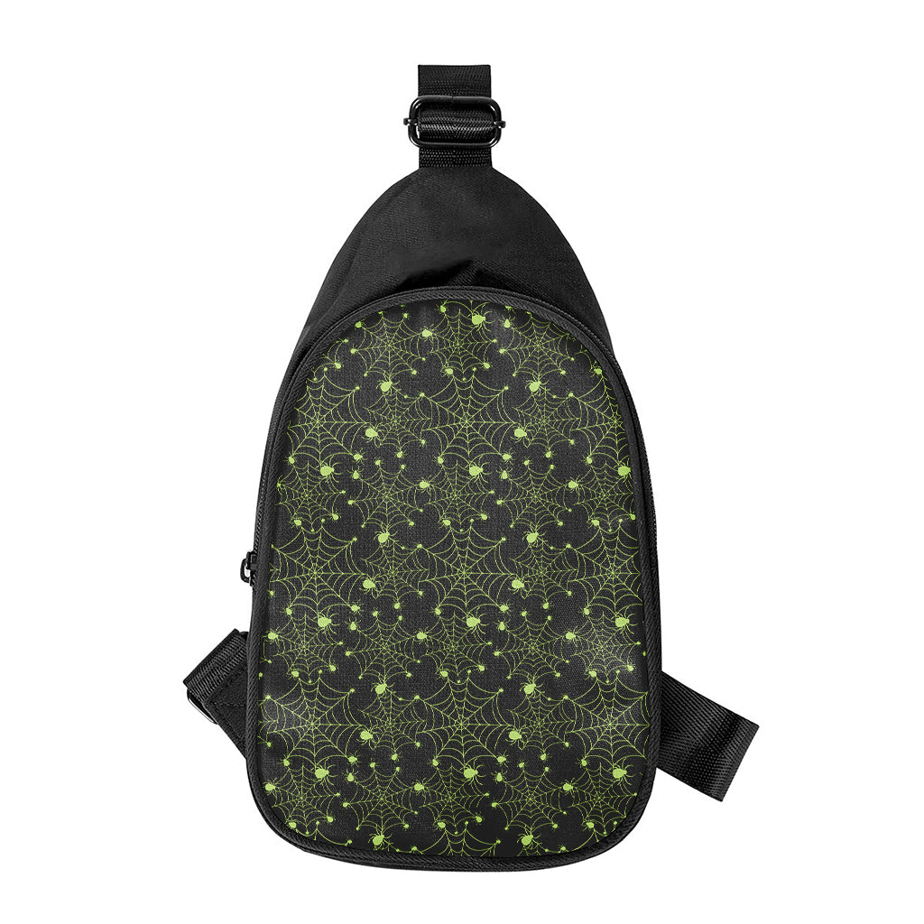 Black And Green Spider Web Pattern Print Chest Bag