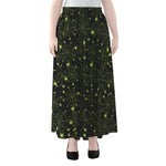 Black And Green Spider Web Pattern Print Chiffon Maxi Skirt