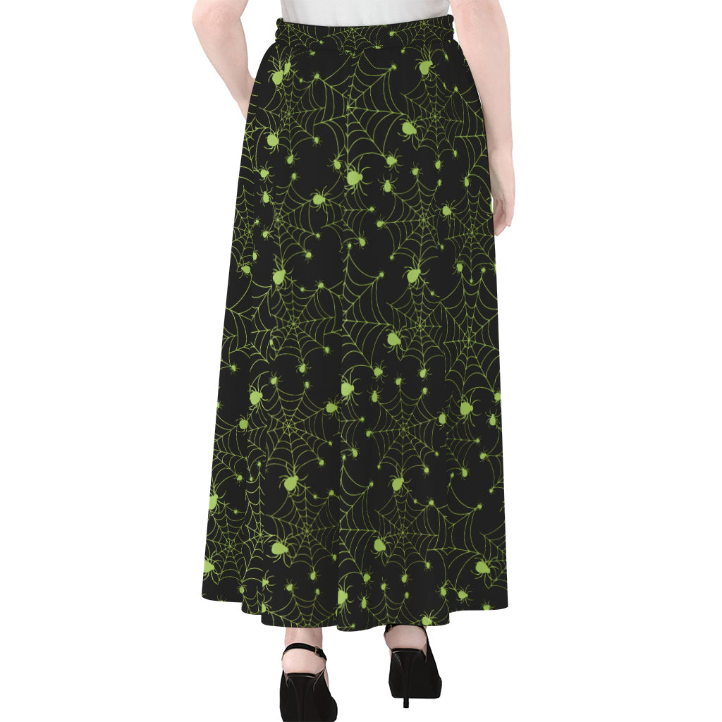 Black And Green Spider Web Pattern Print Chiffon Maxi Skirt