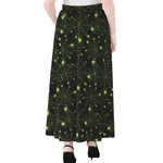 Black And Green Spider Web Pattern Print Chiffon Maxi Skirt