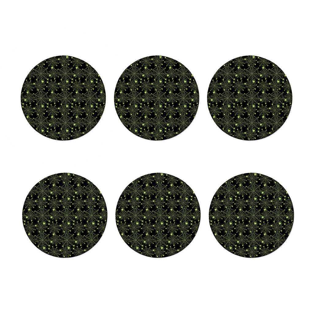 Black And Green Spider Web Pattern Print Coaster Set