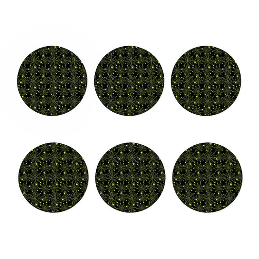 Black And Green Spider Web Pattern Print Coaster Set