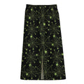 Black And Green Spider Web Pattern Print Cotton Front Slit Maxi Skirt