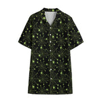 Black And Green Spider Web Pattern Print Cotton Hawaiian Shirt