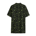 Black And Green Spider Web Pattern Print Cotton Hawaiian Shirt