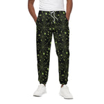 Black And Green Spider Web Pattern Print Cotton Pants